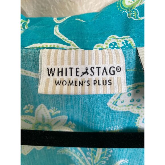 White Stag Womens Plus‎ Teal Bay Floral Butterfly Button-Up Shirt Size 18/20 - Picture 3 of 7